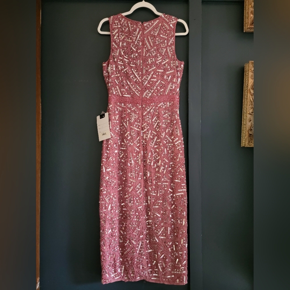 NWT Mac Duggal 93550 Pink Sleeveless Geometric Sequin Beaded Midi Dress Size‎ 4 - Picture 6 of 16